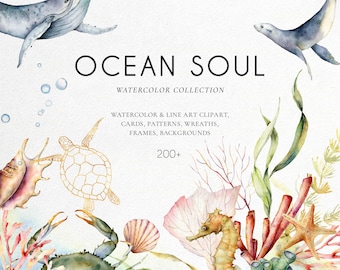 Under the Sea Clipart Bundle PNG – 190+ Watercolor Ocean Animals for Nursery Decor, Baby Shower, Kids Party & Sublimation Designs