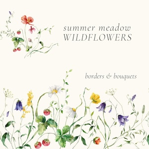 Watercolor Wildflowers Clipart borders and bouquets, Watercolor Floral border clipart, Wildflowers borders and arrangements digital download