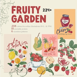 Fruit clipart vector, fruits SVG, Strawberry blueberry Food SVG for Kitchen Art, Farmers Market, Gardening & Junk Journal | Digital Download
