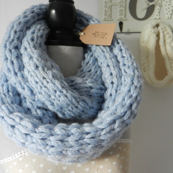 infinity scarf powder blue chunky knit
