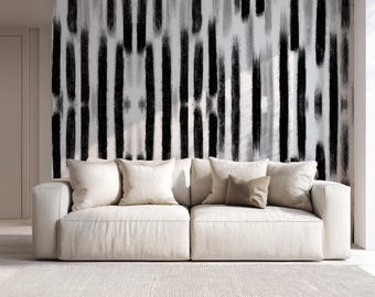 Moderne Tapete mit Pinselstrichen: Minimalistisches abstraktes Streifen Wandbild für zeitgenössische Innenräume, vertikale Linien Wandbild Design