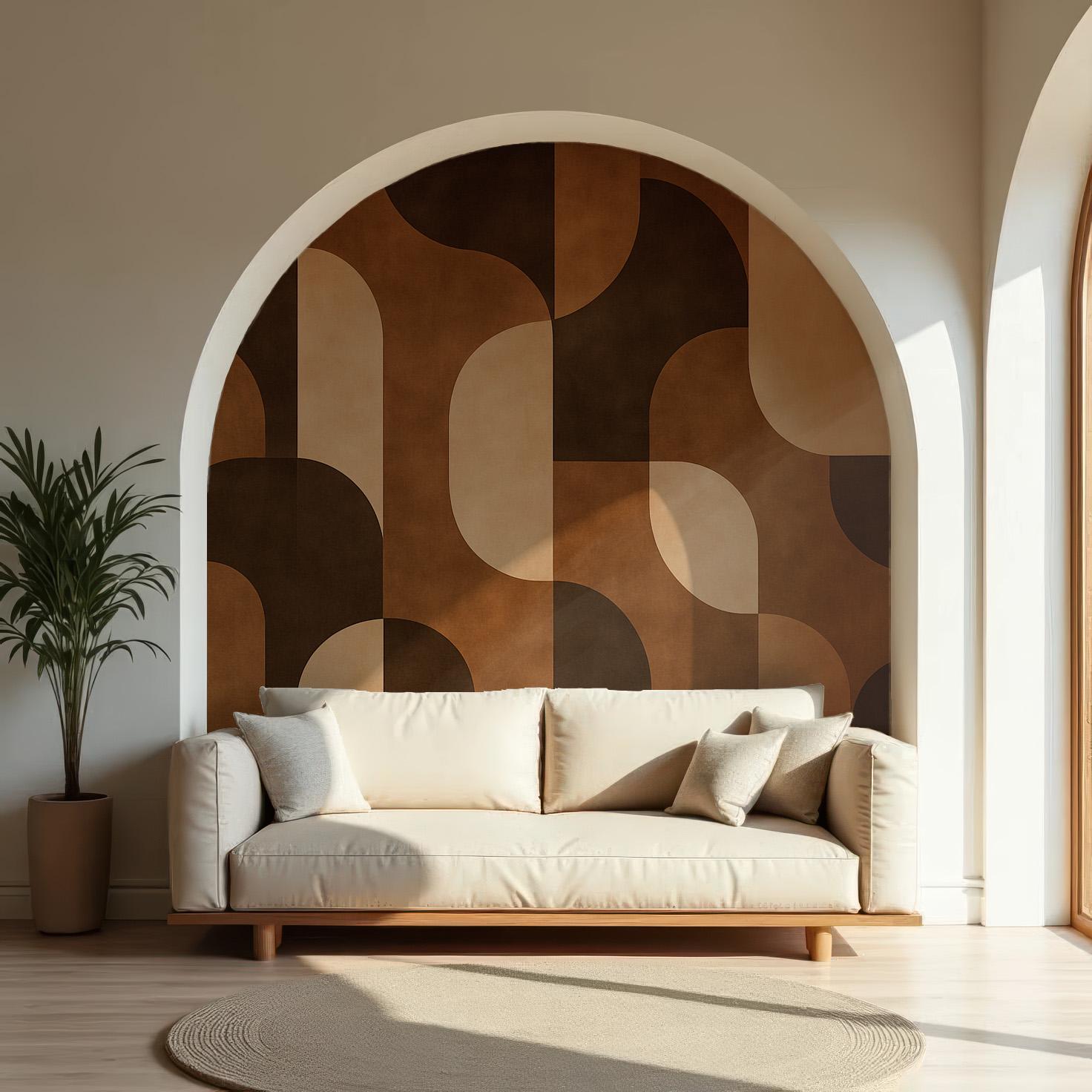 Warm Earthy Abstract Wallpaper: Modern Geometric Curves Mural - Etsy