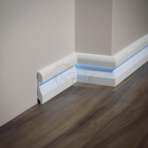Luxury Led Baseboard Moulding - Modern White Baseboard - Cleanable Skirting Board - Durable Base Board Trim - Floor Molding with Led Duct