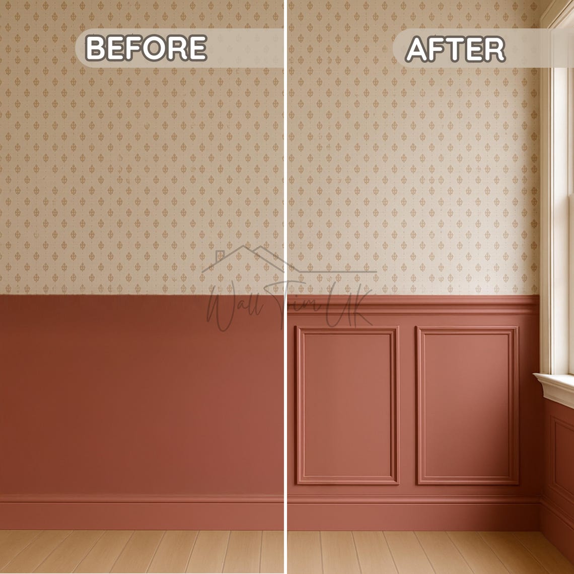 Elegant Wall Paneling Kit: Peel & Stick Wainscoting With 8cm Border - Etsy