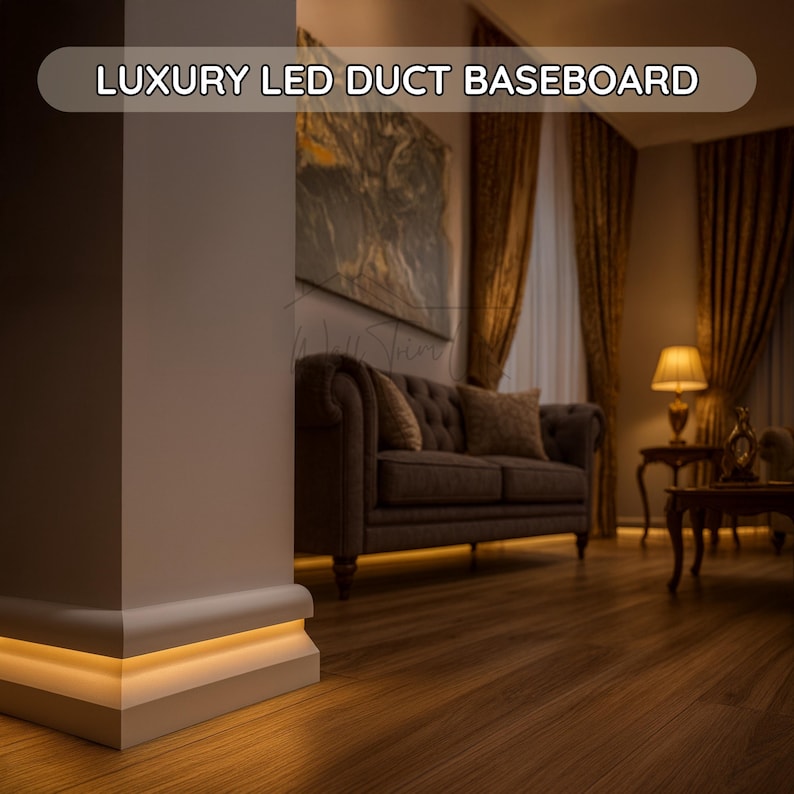 Modern White LED Baseboard Moulding - Cleanable Polymer Skirting ...