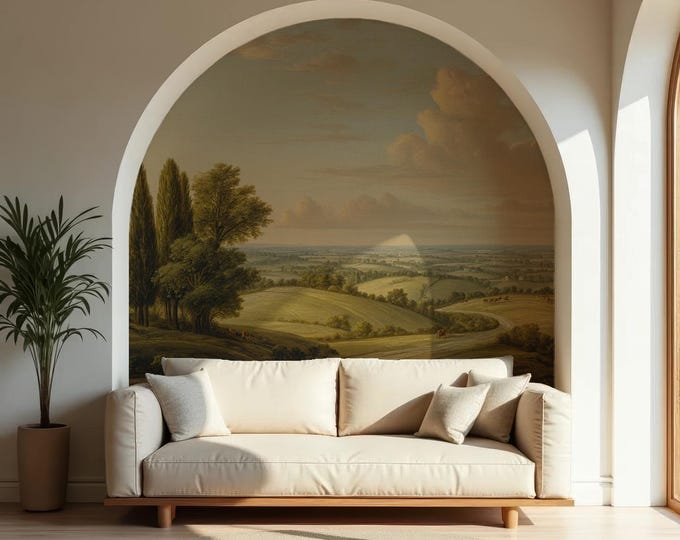 Scenic Wallpaper With Trees, Vintage Landscape Wall Mural Peel and ...