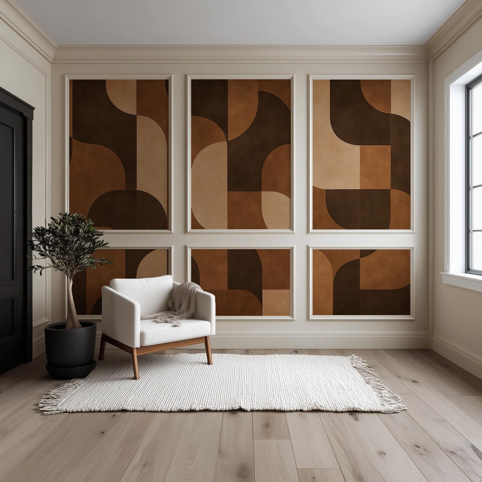 Warm Earthy Abstract Wallpaper: Modern Geometric Curves Mural - Etsy
