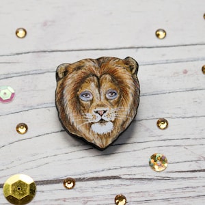 Lion badge pin made from laser cut wood
