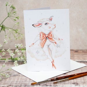 Carte de voeux illustrée A6 - Elliot l'agneau. Vide à l'intérieur. Carte pour un nouveau bébé, Anniversaire, carte pour un ami, carte pour toute occasion