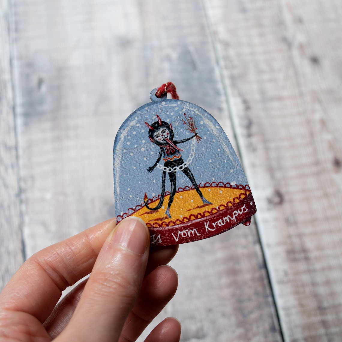 Krampus Snow Globe Wooden Christmas Decoration Made From Etsy