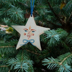 Star wooden hanging ornament- Clyde the star. Celestial decoration, Christmas tree ornament, all year round decor. Made in the UK