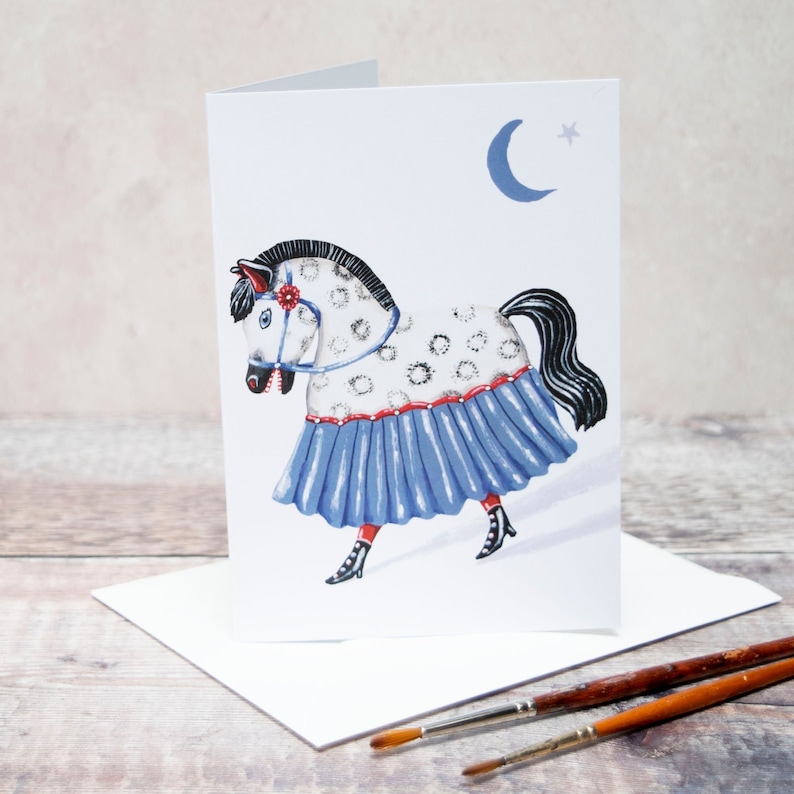 Carte de correspondance vierge, format A6, avec Jerry le cheval de bataille. Carte de fête, carte d'anniversaire, carte pour toute occasion. Premier mai, 'obby' oss image 1