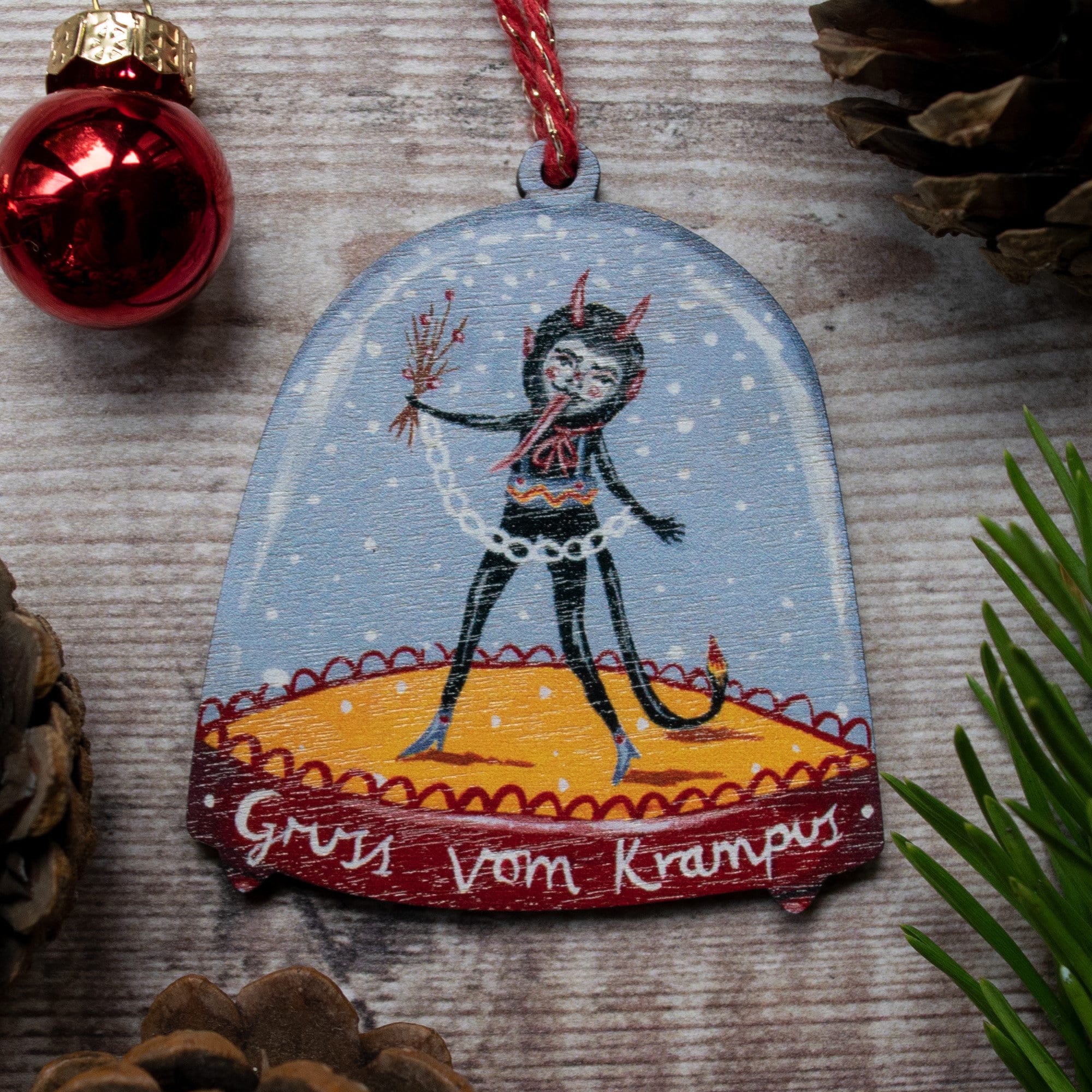 Krampus Snow Globe Wooden Christmas Decoration Made From Etsy