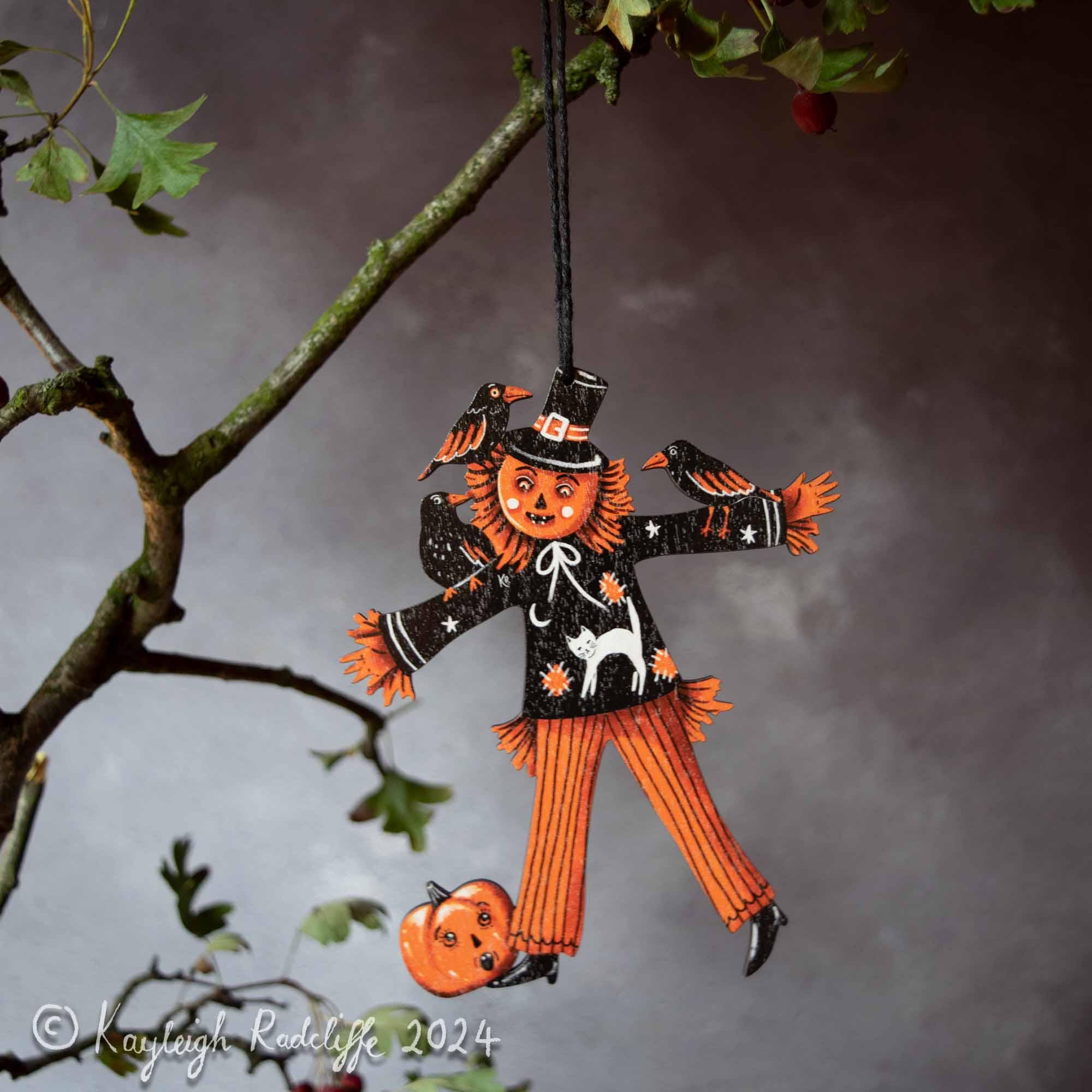 Scarecrow Wooden Hanging Ornament, Designed for Halloween. 