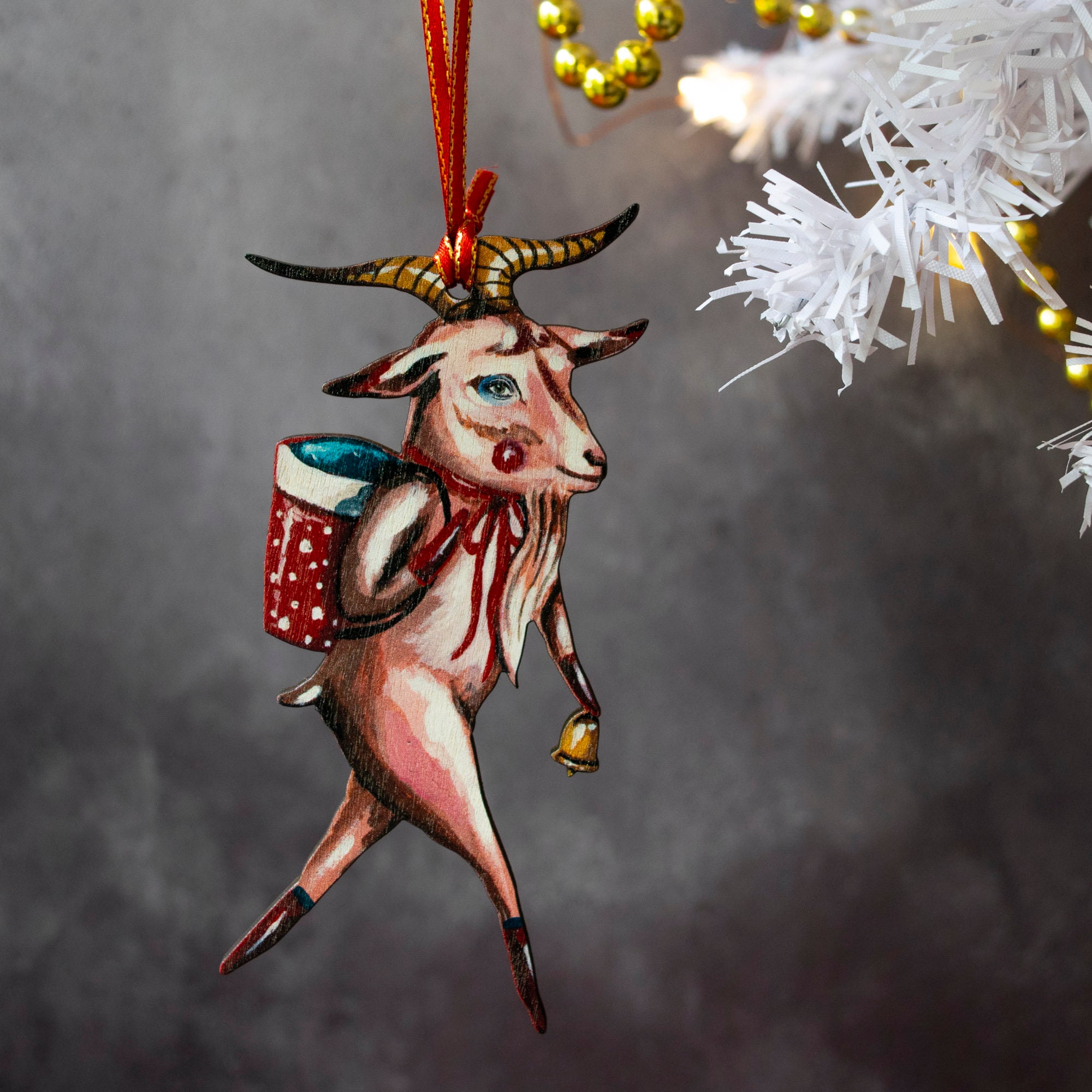 Double sided Yule goat hanging ornament. Wooden ornament. Etsy