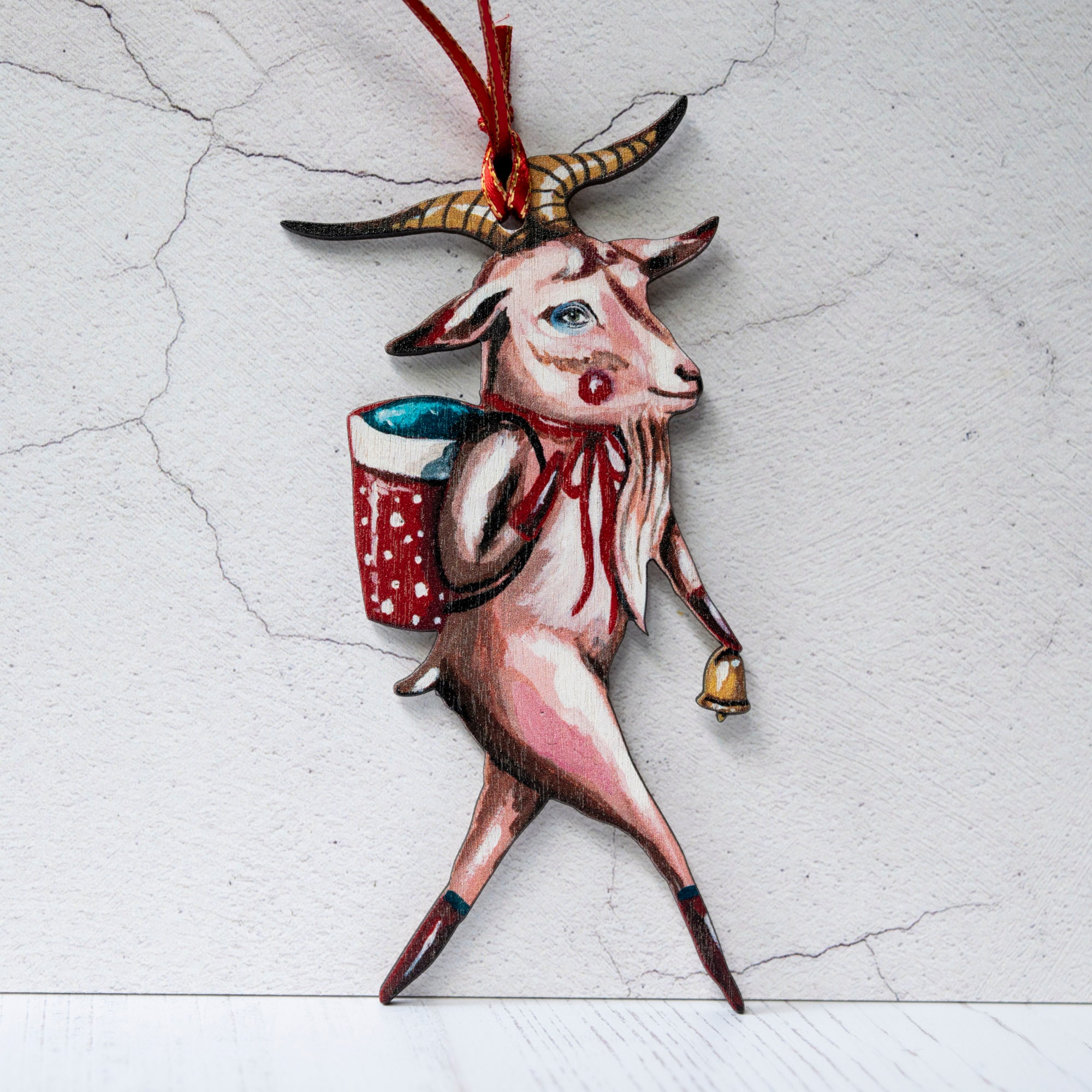 Double sided Yule goat hanging ornament. Wooden ornament. Etsy
