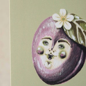 Carte de voeux prune, format A6. Carte de correspondance, vierge à l'intérieur. Carte de fruits. Carte pour toute occasion. image 4