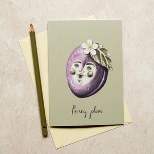 Carte de voeux prune, format A6. Carte de correspondance, vierge à l'intérieur. Carte de fruits. Carte pour toute occasion. image 2