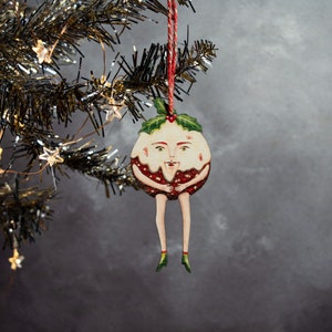 Wooden Christmas pudding man hanging ornament. Victorian Christmas decor