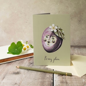 Carte de voeux prune, format A6. Carte de correspondance, vierge à l'intérieur. Carte de fruits. Carte pour toute occasion. image 1