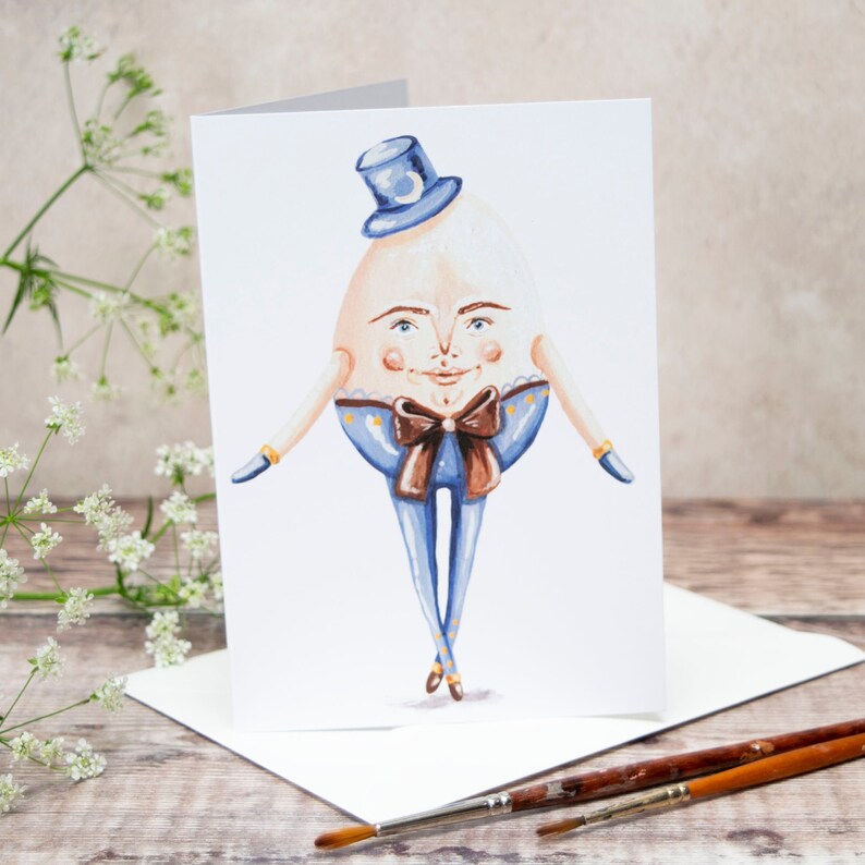 Carte de voeux A6 d'un eggman nommé Winston. Humpty Dumpty, comptine, carte pour toute occasion. style vintage image 1