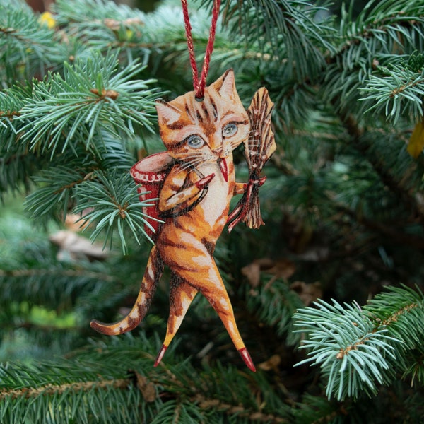 Cat Krampus wooden hanging tree ornament, double sided. Alternative Christmas décor