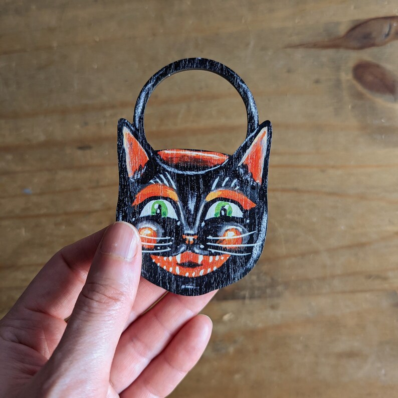 Vintage Style Halloween Cat Bucket Wooden Hanging Decoration. Etsy