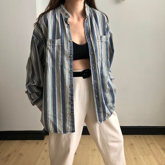 80s Collarless cotton shirt