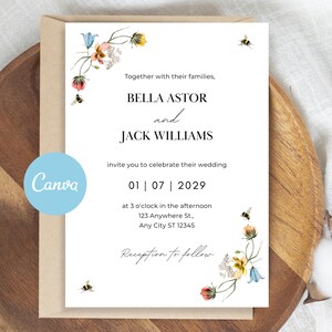 Wildflower Wedding Invitation Editable Template, Boho Floral Wedding Invite Printable, Instant Download, Colorful Spring Garden Wedding