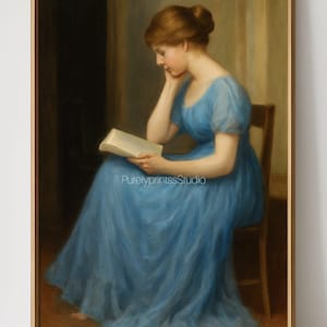 Elegant Woman Reading Book – Vintage Style Wall Art, Classic Portrait in Soft Tones, 19th Century Inspired Printable Artwork,