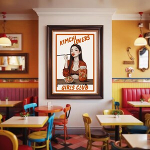 koreanisches essen wandkunst - kimchi mädchen , gemütliches asiatisches küchendekor, lebensmittel 70er küche, gläschen geschenk