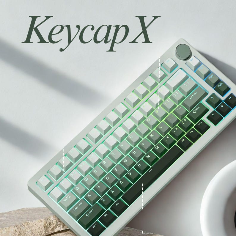 Juego de teclas verde degradado: 132 teclas PBT de doble inyección, teclas RGB brillantes, perfil Cherry para teclados mecánicos MX imagen 3