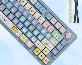Cat Mouse PBT Keycap Set: Pastel Kawaii Keyboard - ISO ANSI (en/es/de/kr)