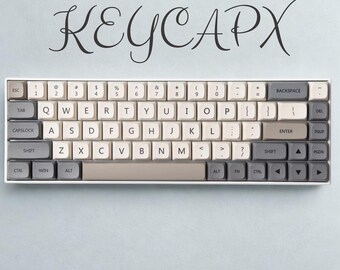 Juego de teclas minimalistas en blanco y gris: teclas de sublimación de tinta PBT con perfil XDA, diseño ANSI de EE. UU., inglés y japonés, juego de teclado mecánico MX