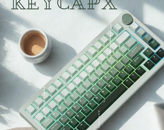Juego de teclas PBT Green Office: 132 teclas, diseño minimalista con degradado y teclas con doble capa de brillo