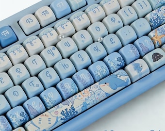 Blue Sea Cute Keycap Set MOA 130 Keys: Kawaii Ocean PBT, Five