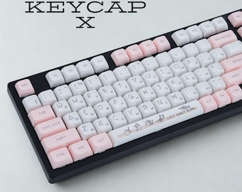 Teclas PBT con diseño de gato kawaii / Perfil XDA con sublimación de tinta / Disposición en inglés o ruso / 108 teclas / Teclado mecánico MX