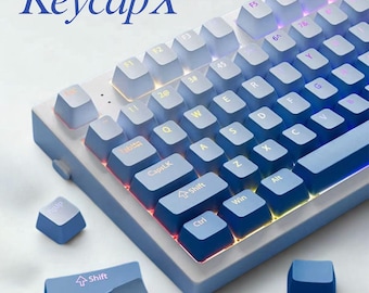 Gradient Blue RGB Keycap Set, PBT Double Shot, OEM Profile, 130 Keys Backlit