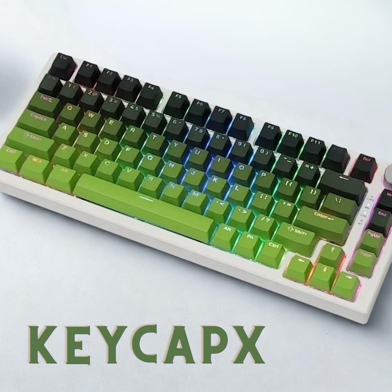 Close-up of double-shot matcha green keycaps