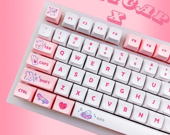 Pink Rabbit Keycap Set – 129 Keys, XDA Profile, PBT Keyboard Keys, Kawaii Gamer Girl