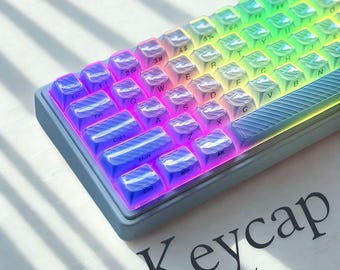 Blue Wave Crystal Jelly Keycaps – Translucent Side / Top Print, RGB Shine-Through, For MX Mechanical Keyboards