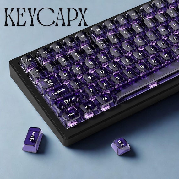 115-Key Purple Transparent Keycaps: Crystal Clear PC RGB Shine-Through Set for MX Mechanical Keyboards