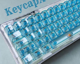 Juego de teclas transparentes Blue Ice: teclas de perfil Cherry cristalinas para teclados mecánicos para juegos con retroiluminación RGB (60-108 teclas)