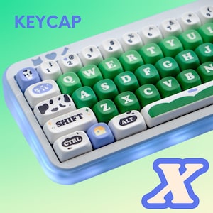 Green & White Keycap Set – 129 Keys, MOA Profile, PBT Double-Shot, for MX Layouts