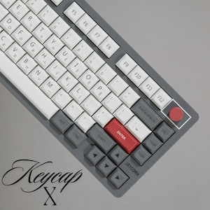 German/Spanish/English Keycaps Set, ISO/ANSI Layout Xda Profile Keycaps, PBT 130-Key Set for Mechanical Keyboards, White Grey Red Keycaps