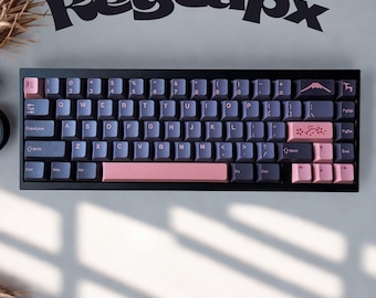 Night Sakura Pink Black Keys Cherry Profile PBT Keycaps, ISo ANSI, Spanish, English, Japanese, German Layouts, MX Switch Mechanical Keyboard