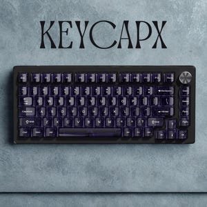 Crystal clear purple keycaps MDA profile close-up view