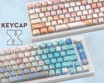Colorful Watercolor Keycap Set: RGB Backlit PBT Cherry Profile, Gold-Stamped