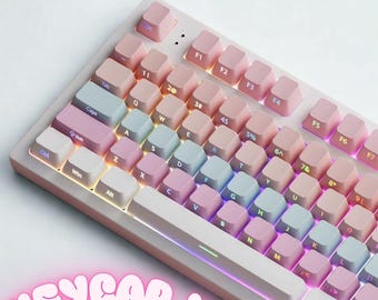 Cute Pink Keycaps, Backlit PBT Keycaps, Cherry Profile Shine Through Keycap Set for MX Mechanical Keyboard