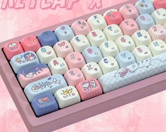 Pink & Blue Kawaii Keycap Set: PBT, Colorful Keyboard Keys, 105-Key